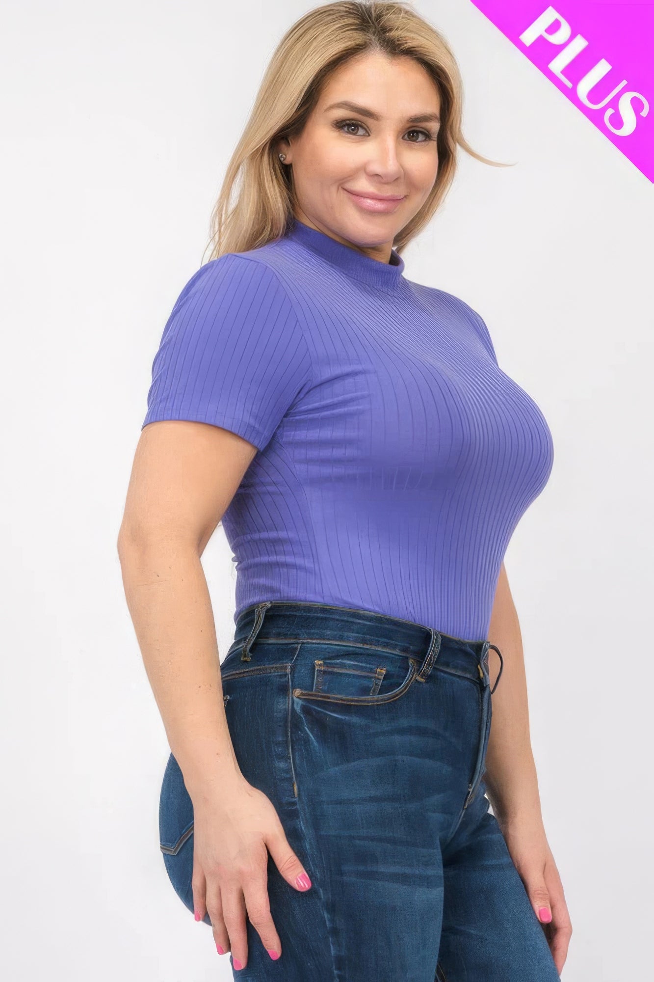 Plus Size Ribbed Short Sleeve Bodysuit