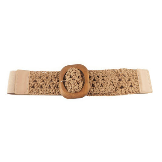 Crochet Wood Buckle Elastic Belt