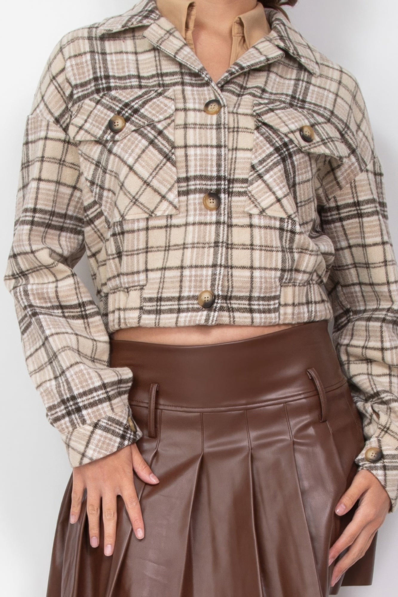 Plaid Button-down Crop Jacket