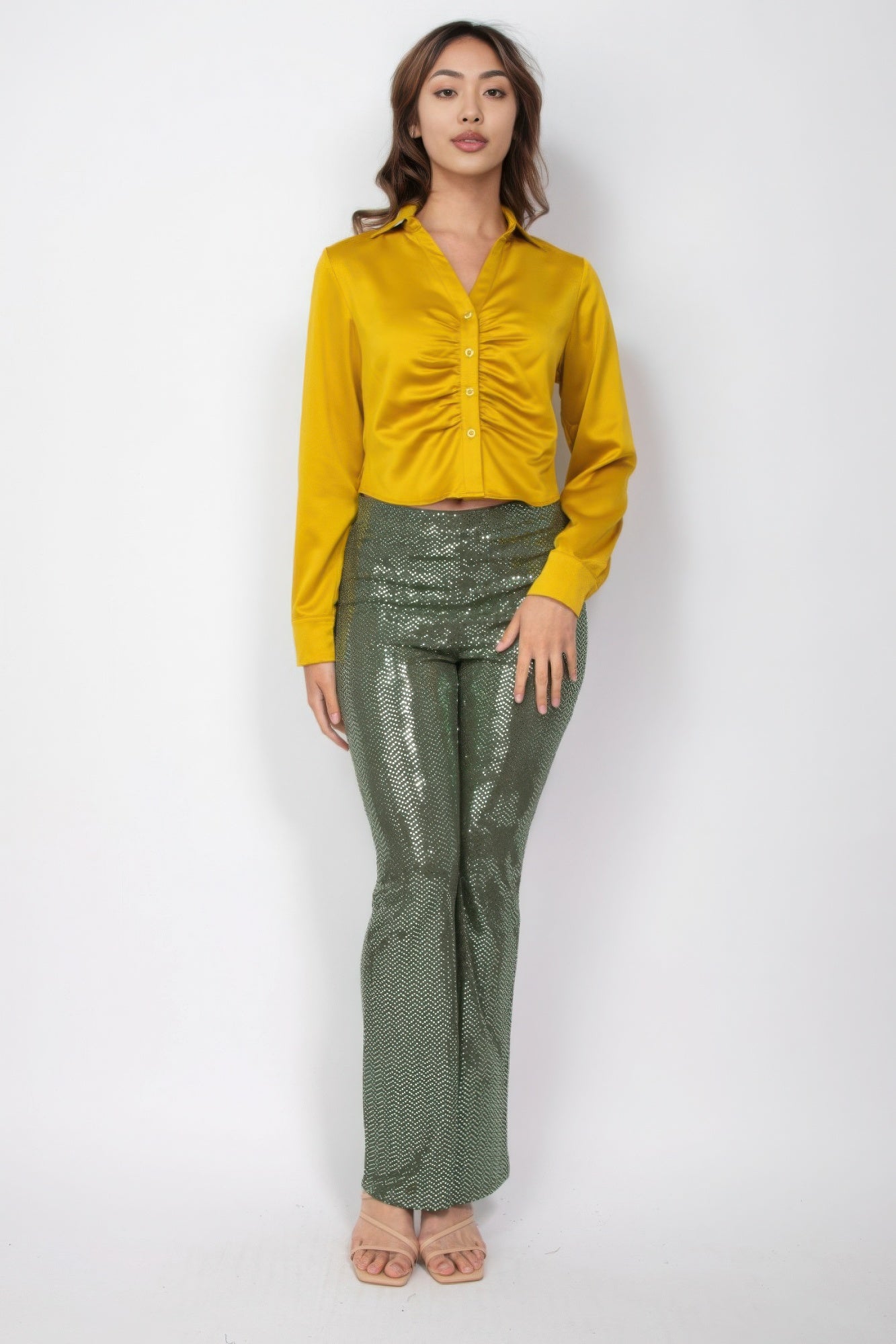 Sequined Fit & Flare Midrise Pants